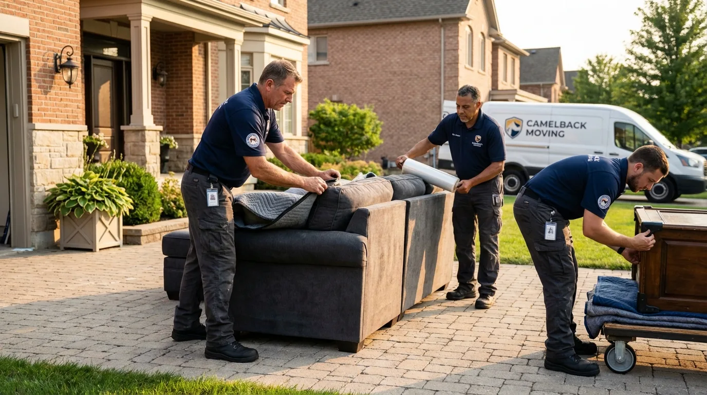 Large estate moving crew wrapping furniture in Darien, CT