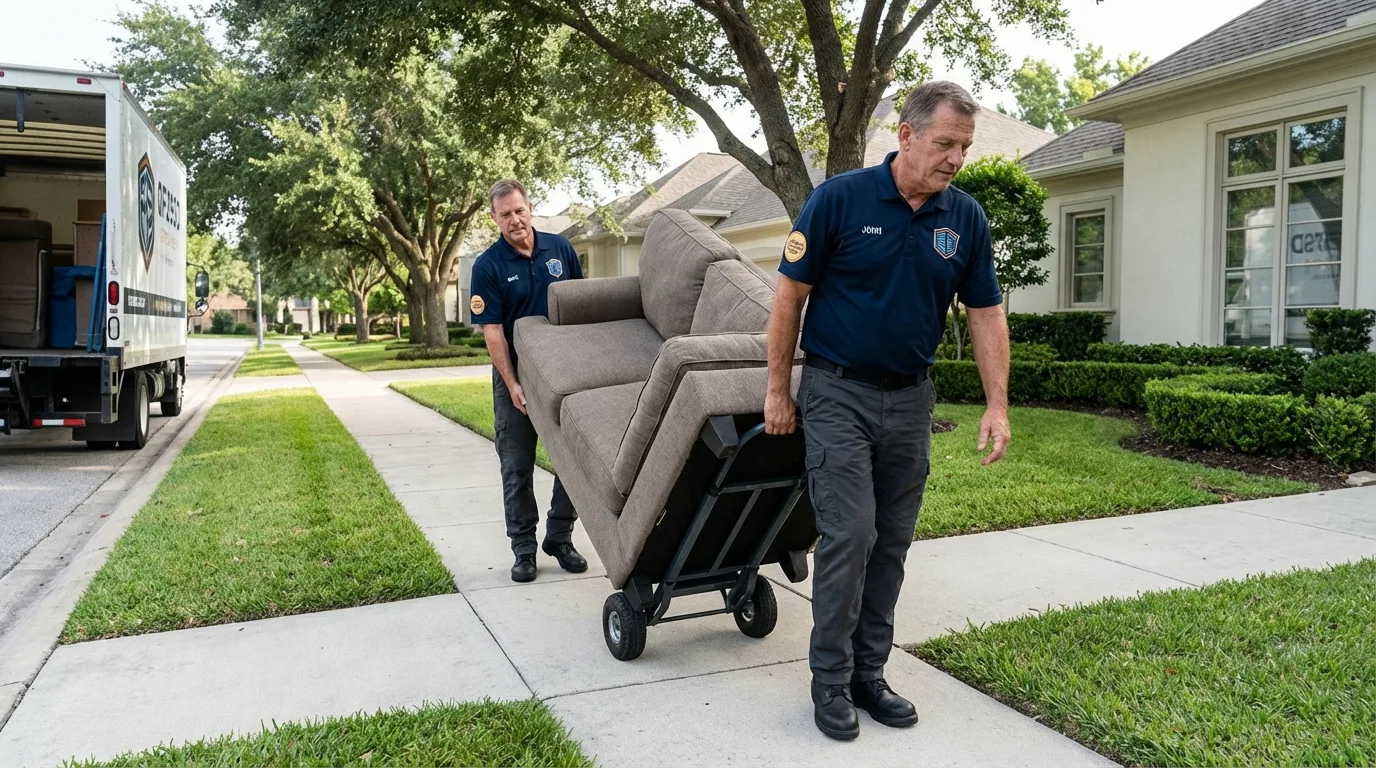 Local residential moving crew loading furniture in Darien, CT